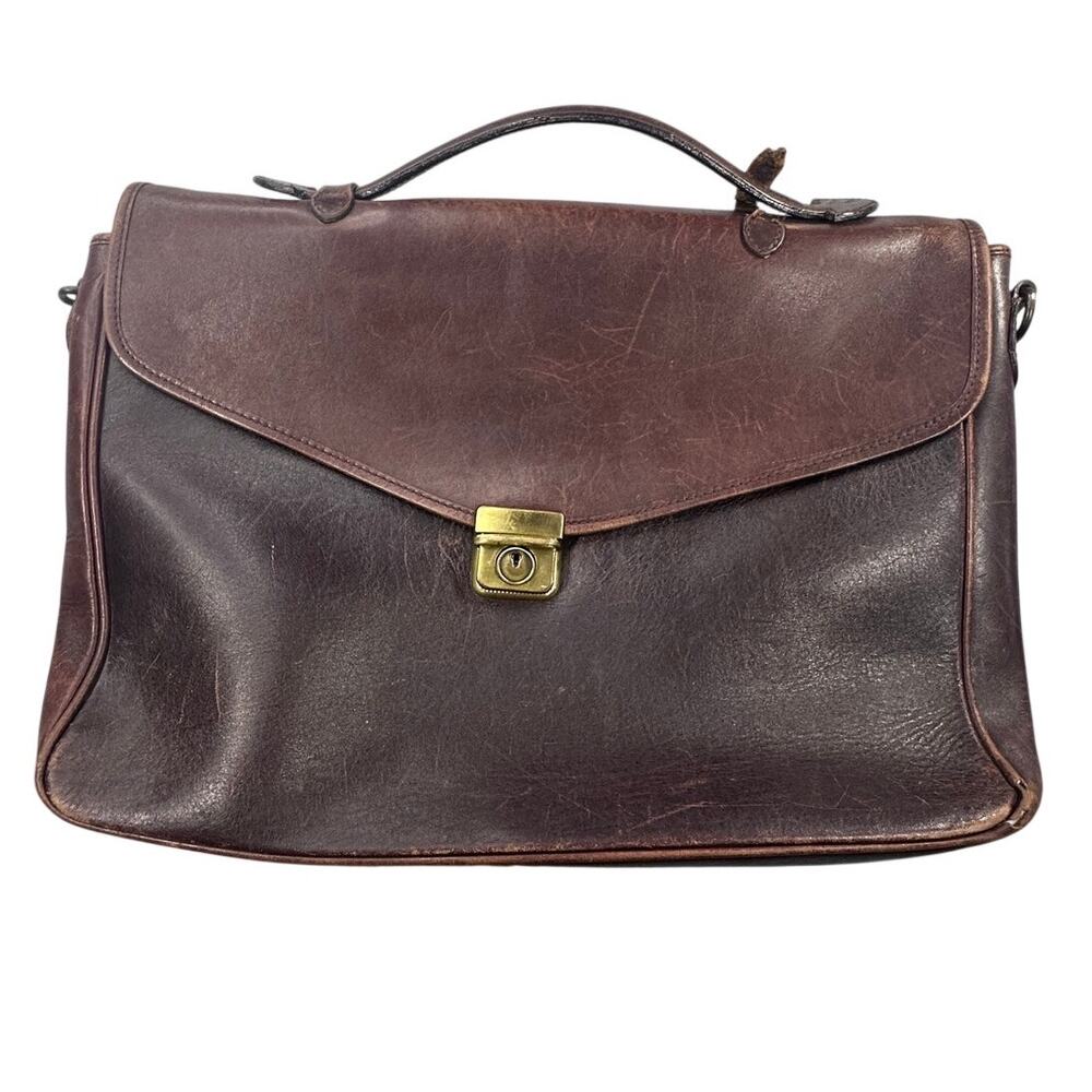 Eddie Bauer Briefcase Brown Leather Brass Hardware Messenger